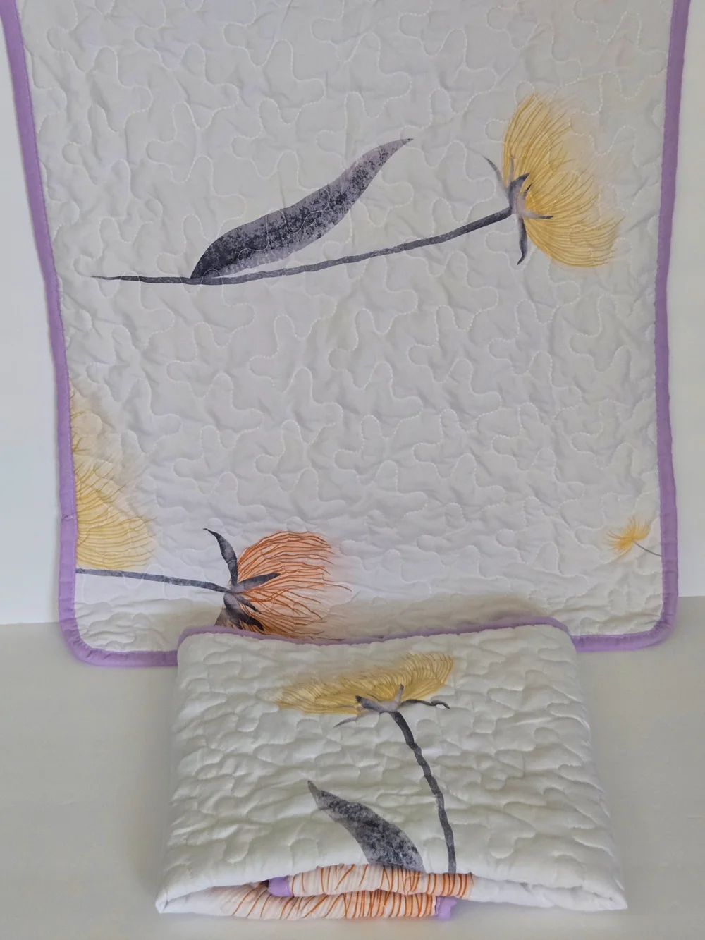 3/10$ - 2pc Quilted Pillow Shams Standard Dandelion Burst Floral Purple Border